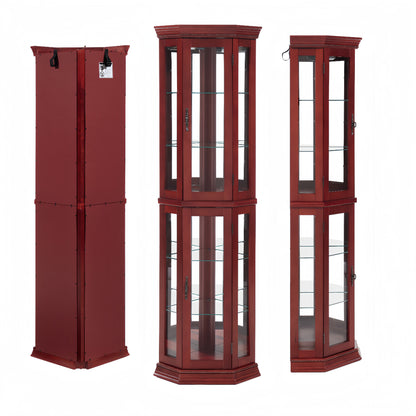 Corner Curio cabinet with illuminated glass display stand and tempered glass door, with adjustable bracket and light bulb eprolo