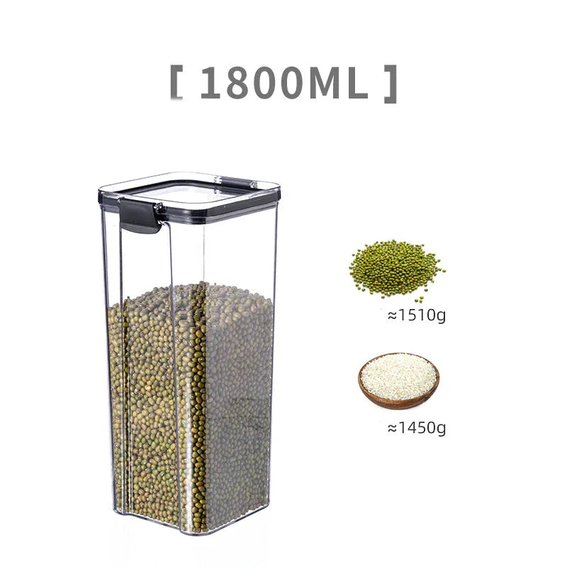 Modern Minimalist Airtight Kitchen Storage Cans – Transparent PET + Silicone Square Jars - Shello's Creative Boutique