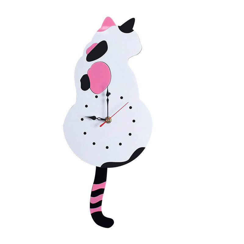 Wall clock, living room, household cartoon clock, cat tail swing clock, wall decoration, quartz clock eprolo