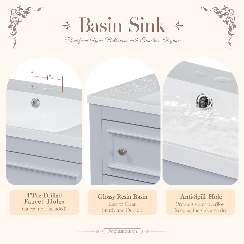 36'' Bathroom Vanity with Medicine Cabinet, Modern Mirror Cabinet with Adjustable Shelf, Bathroom Storage Cabinet with 4 Drawers eprolo