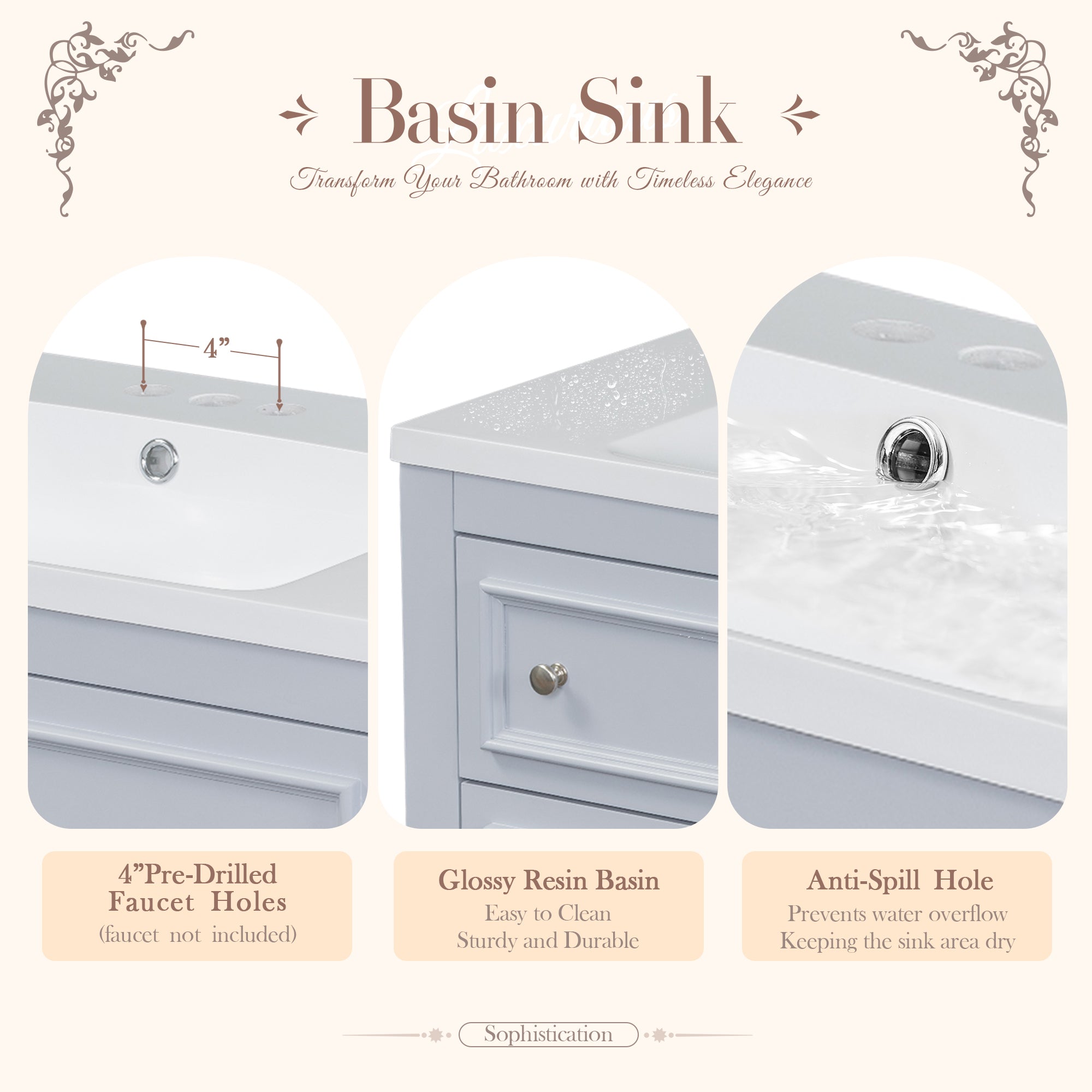 36'' Bathroom Vanity with Medicine Cabinet, Modern Mirror Cabinet with Adjustable Shelf, Bathroom Storage Cabinet with 4 Drawers eprolo
