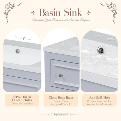 36'' Bathroom Vanity with Medicine Cabinet, Modern Mirror Cabinet with Adjustable Shelf, Bathroom Storage Cabinet with 4 Drawers - Shello's Creative Boutique