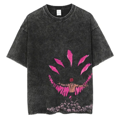 Anime Printed Streetwear Vintage Washed T-shirt Men Harajuku - Shello's Creative Boutique