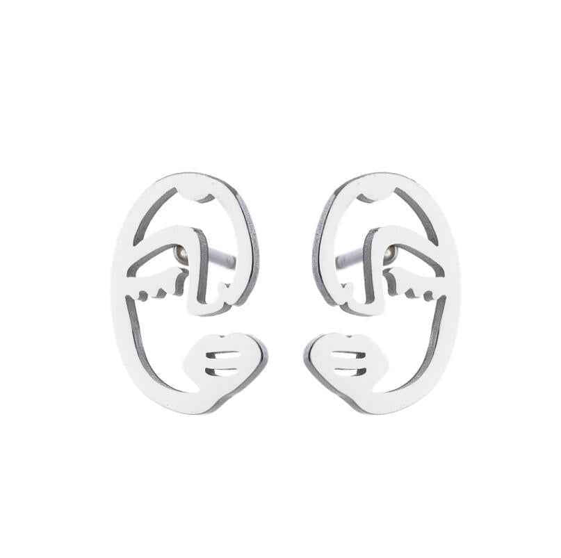Fashion Girl Abstract Face Earrings for Women - Simple Asymmetrical Stud Jewelry, Elegant Female Gift