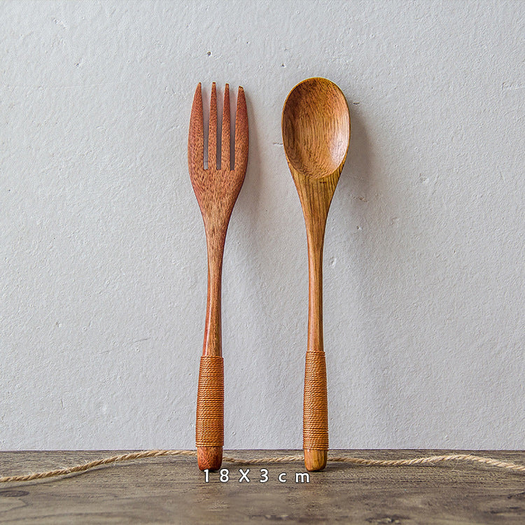 Japanese Nanmu Winding Spoon and Fork Set Wooden Coffee Stirring Spoon Wooden Spoon and Fork eprolo