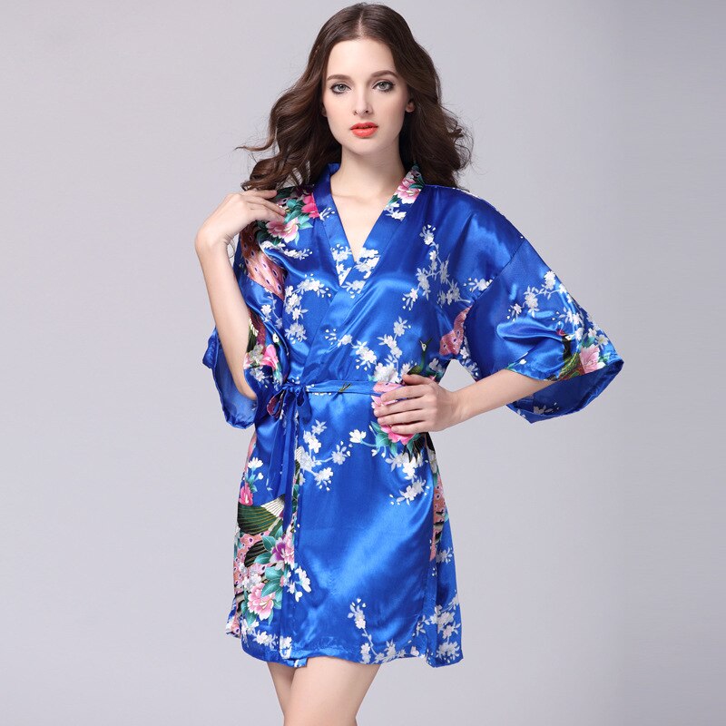 Women Faux Silk Robe Satin Wedding Bride Robe Large Size Sexy Floral Bathrobe Short Nightwear Women Pajamas Kimono eprolo