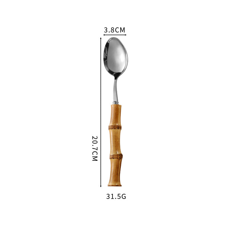Natural Bamboo Handle Stainless Steel Tableware, Dessert Salad Spoon Fork, Bamboo Joint Handle, Western Food Steak Knife eprolo