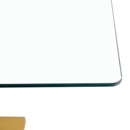 Large Modern Minimalist Rectangular Glass Dining Table for 6-8 with 0.4" Tempered Glass Tabletop and MDF slab V-Shaped Bracket eprolo