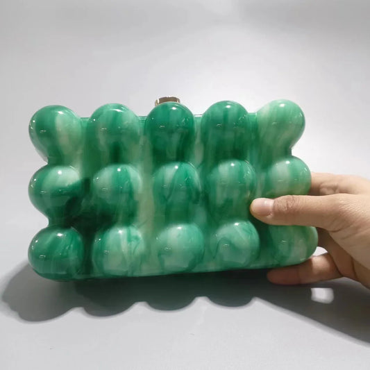 Acrylic bubble clutch bag women designer evening party box purse new ivory green color handbag - Shello's Creative Boutique