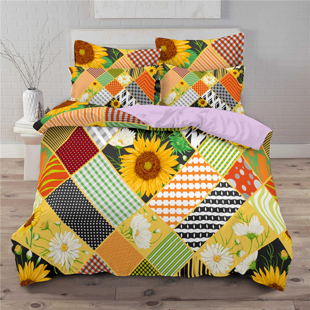 3 piece bedding set with sunflower pattern 3D digital printing quilt set eprolo