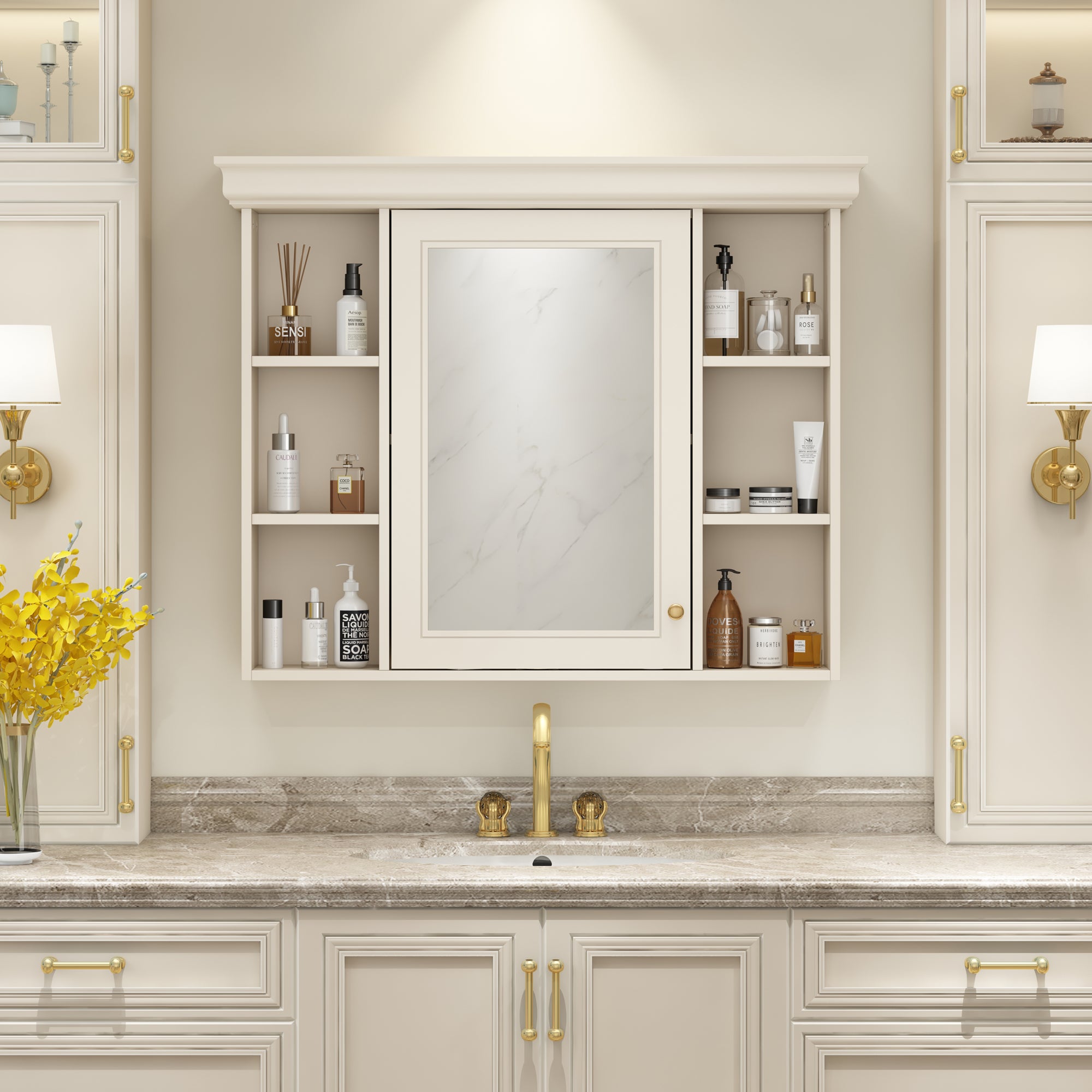35'' x 28'' Blue Wall Mounted Bathroom Storage Cabinet with Mirror Door, Modern Bathroom Wall Cabinet with Mirror eprolo