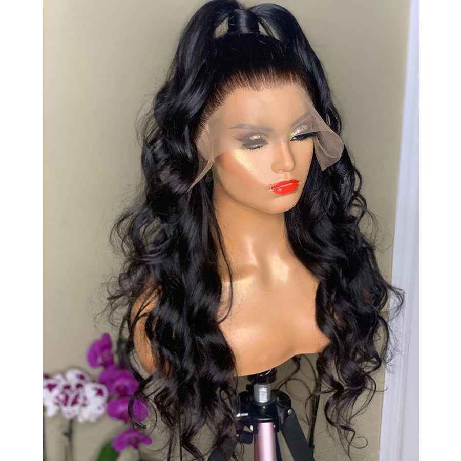 Synthetic Natural Transition Wig Black Big Wave Front Lace Long Curly Hair Silk