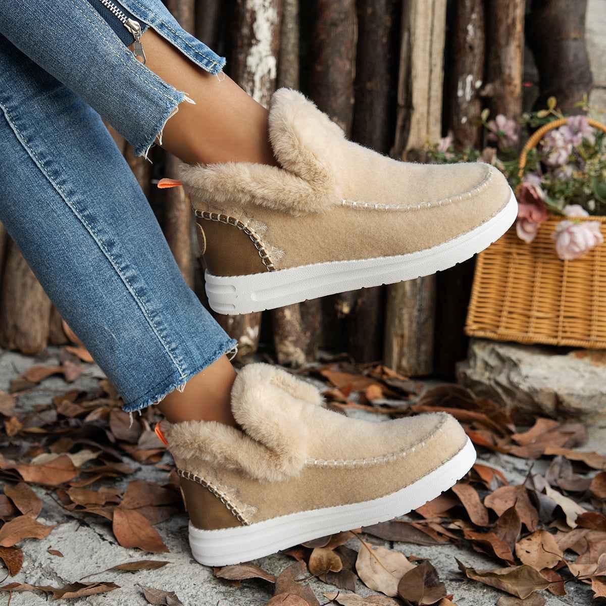 Women's Furry Snow Boots - Warm Flat Winter Boots - Shello's Creative Boutique