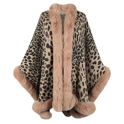 Autumn and Winter Wool Collar Cape Cardigan Leopard Cape Sweater Women eprolo
