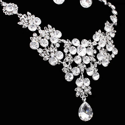 Korean Bridal Jewelry Korean Rhinestone Curvy Bridal Collarbone Necklace Wedding Accessories Two-Piece Set - Shello's Creative Boutique