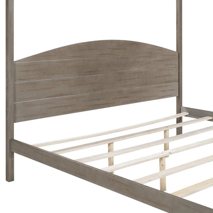 King Size Canopy Platform Bed with Headboard and Support Legs, Brown Wash - Shello's Creative Boutique