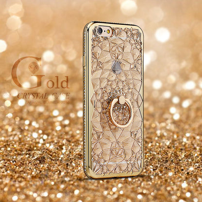 Luxury 3D Glitter Ring Case – Soft TPU Rhinestone Stand Cover for iPhone 5 to XS Max