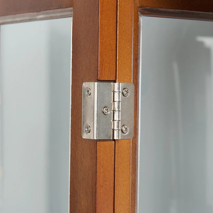 Curio Diapali cabinet with adjustable shelves mirror tempered glass door walnut wood - Shello's Creative Boutique
