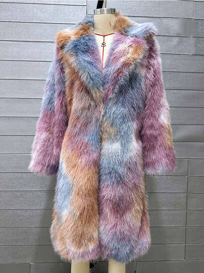 Colored Long Lapel Faux Fox Fur Coat Women Luxury Loose Fluffy Faux Fur Jackets For Women Winter Fur Coats Cardigan eprolo