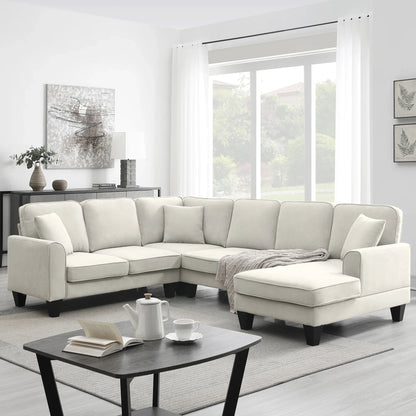 Modern U-Shape Sectional Sofa – 7-Seat Fabric Sofa Set with Pillows for Living Room, Apartment & Office - Shello's Creative Boutique