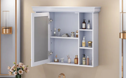 35'' x 28'' Blue Wall Mounted Bathroom Storage Cabinet with Mirror Door, Modern Bathroom Wall Cabinet with Mirror - Shello's Creative Boutique