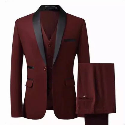 Suit Groom Suit Set Men's Three Piece Slim Fit Korean Version Wedding Dress Business Casual Handsome Suit - Shello's Creative Boutique