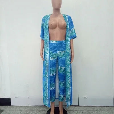 Plus Size Two-Piece Set - Cardigan Cloak & Bodycon Pants - Shello's Creative Boutique