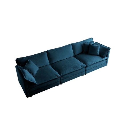 Mid-Century Modern Couch 3-Seater Sofa with 2 Armrest Pillows and 3 Toss Pillows, Couch for Living Room Blue Chenille - Shello's Creative Boutique