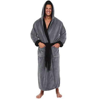 Men Bathrobe Men's Winter Lengthened Plush Shawl Bath Robe Home Clothes Long Sleeved Robe Coat - Shello's Creative Boutique