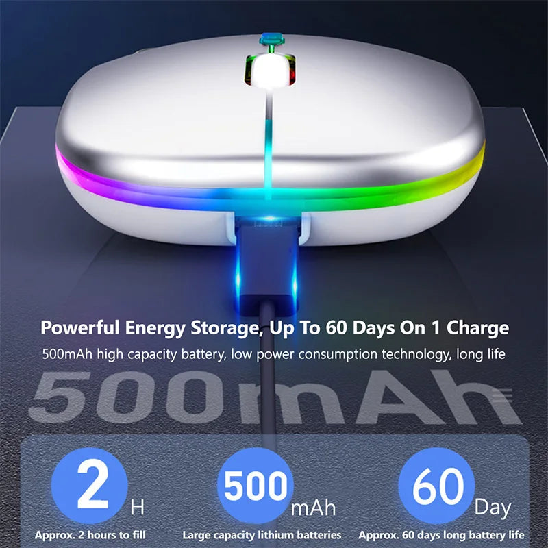 Wireless Mouse For Laptop PC Bluetooth RGB Rechargeable Computer Silent  LED  Ergonomic Gaming 