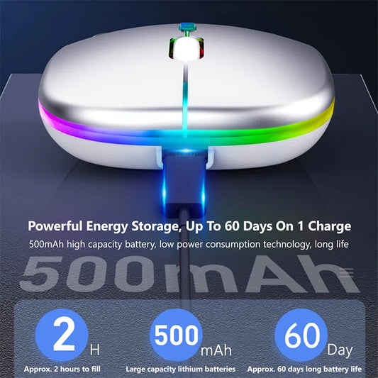 Wireless Mouse For Laptop PC Bluetooth RGB Rechargeable Computer Silent  LED  Ergonomic Gaming 