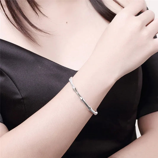 New Romantic Bracelet & Bangles for Women 925 Silver Hot Bamboo Joint Opening Cuff Bracelet Fashion Women Bangles Jewelry - Shello's Creative Boutique
