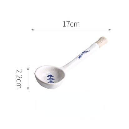 Ins Style Japanese Style Stoneware Small Soup Spoon Ceramic Spoon, Long Handle Spoon Household Cute Creative Rice Spoon eprolo