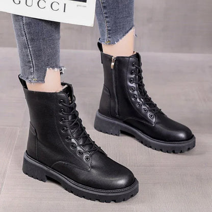 Snow boots, women's new cotton shoes, autumn and winter women's shoes, waterproof British style Martin short boots, thickened and plush in winter - Shello's Creative Boutique