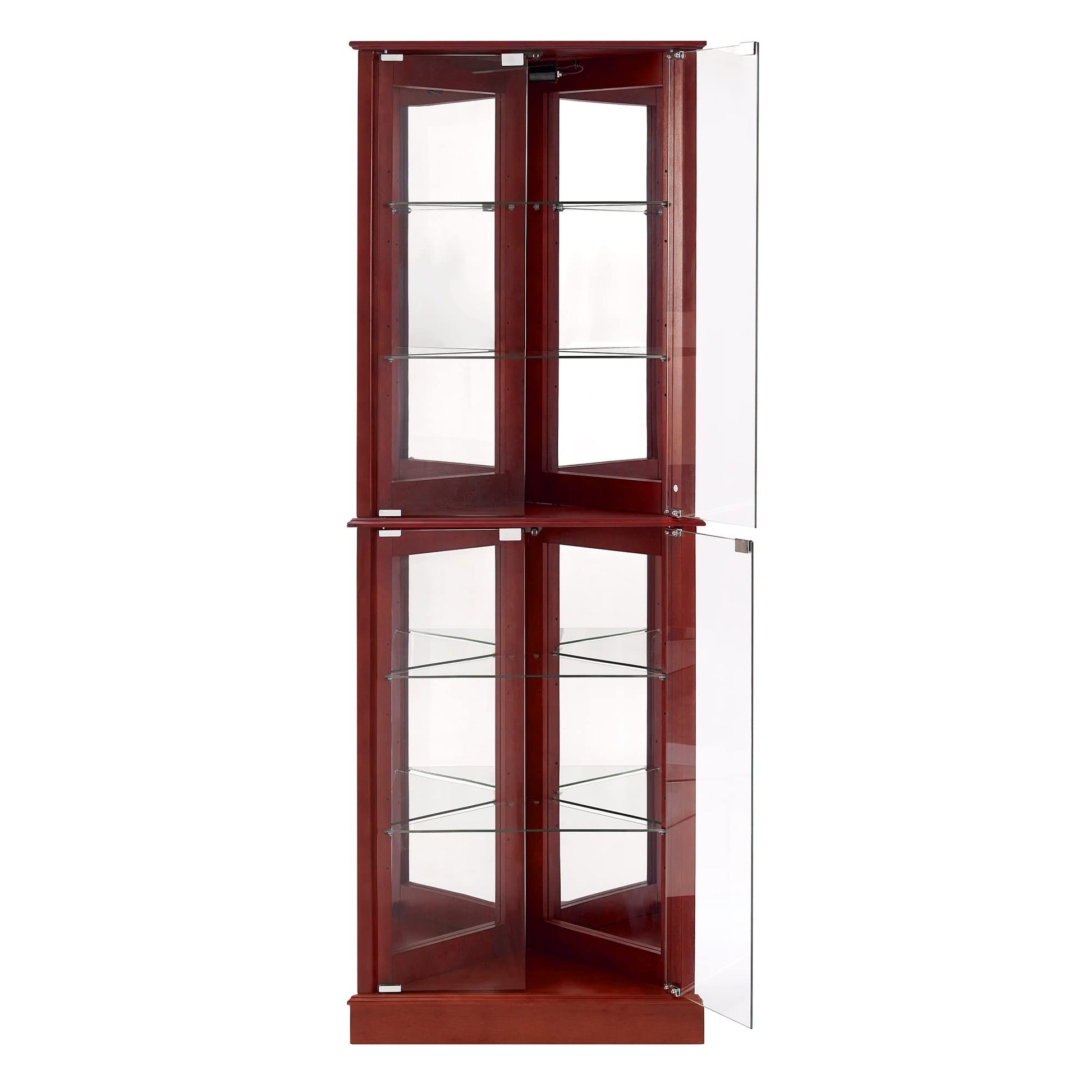 Corner Curio Dispaly Cabinet with Lights, Adjustable Tempered Glass Shelves, Mirrored Back,Cherry(E26 light bulb not included) eprolo
