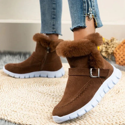 Korean Edition Velvet Snow Boots – Autumn & Winter Short Flat Boots with Side Zipper - Shello's Creative Boutique