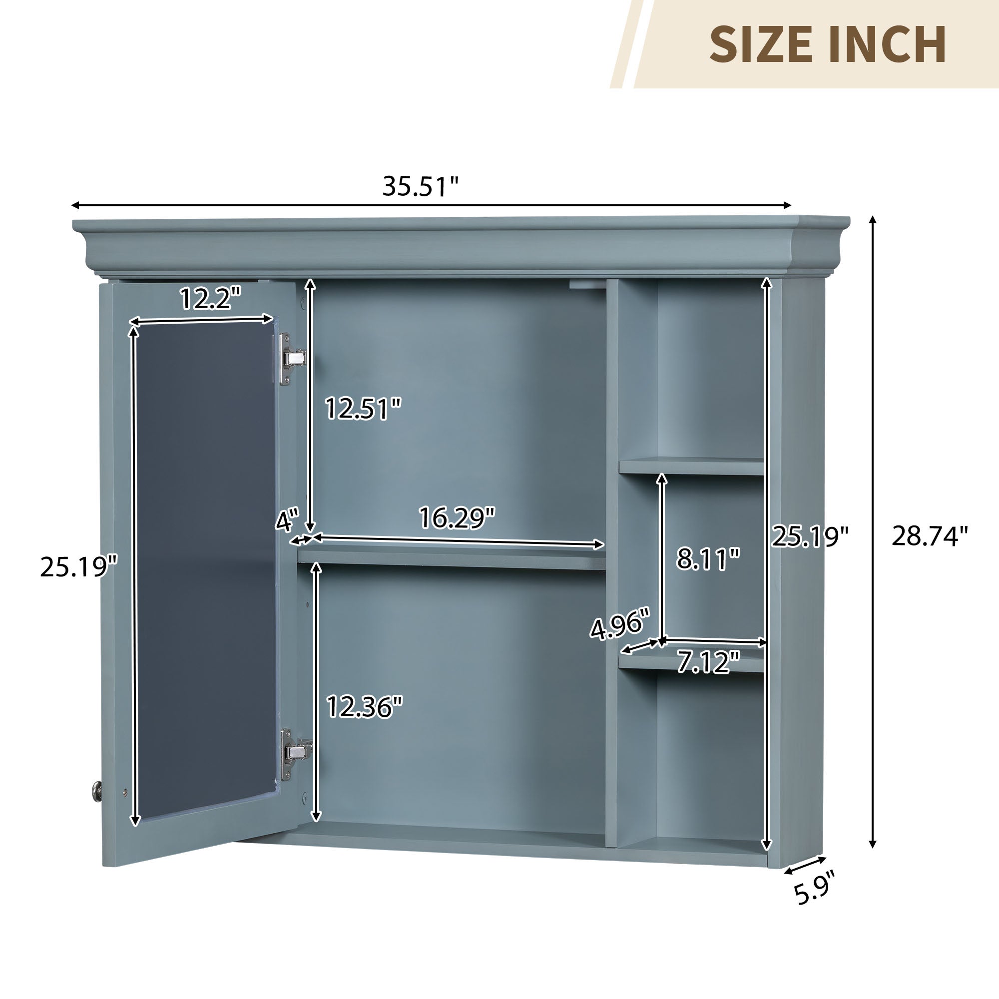36 inch modern mirror cabinet with adjustable shelves, 2 soft closing doors, and 6 drawer storage cabinet door organizers eprolo