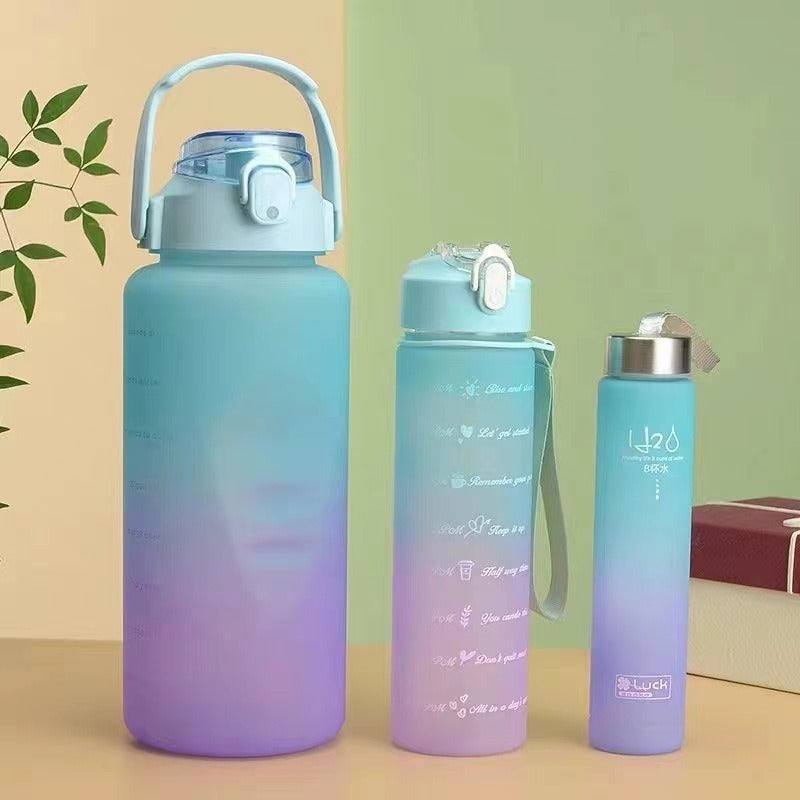 Graduated three piece set of gradient colored plastic cups, large capacity portable portable sports water bottle, fashionable frosted water cup eprolo