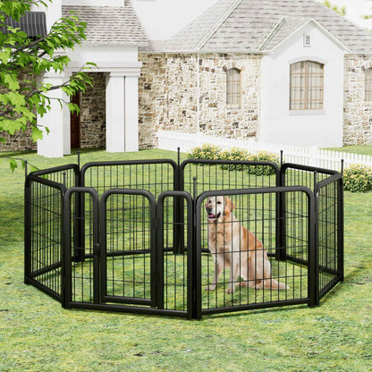 8-Panel Outdoor Dog Fence - 80cm Portable Pet Playpen (Black, 67cm W x 80cm H)