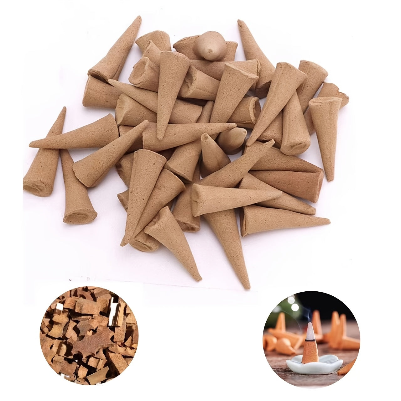 100pcs Sandalwood & Mugwort Incense Cones - Long-Lasting Fragrance for Home & Yoga - Shello's Creative Boutique