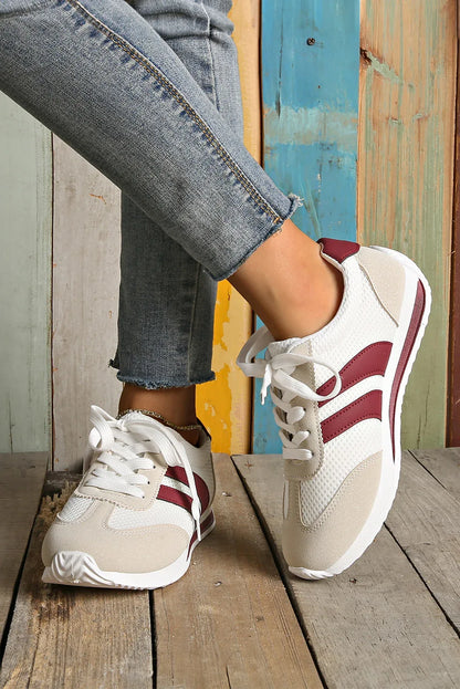 White Patchwork Breathable Lace-Up Sneakers – Style Meets Comfort in Every Step - Shello's Creative Boutique