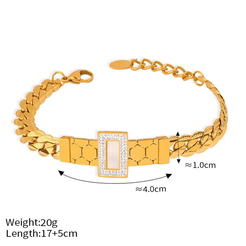 18K gold exquisite light luxury geometric inlaid zircon and gemstone design versatile bracelet necklace set - Shello's Creative Boutique