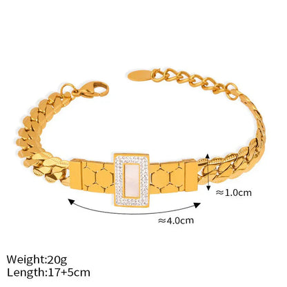 18K gold exquisite light luxury geometric inlaid zircon and gemstone design versatile bracelet necklace set - Shello's Creative Boutique
