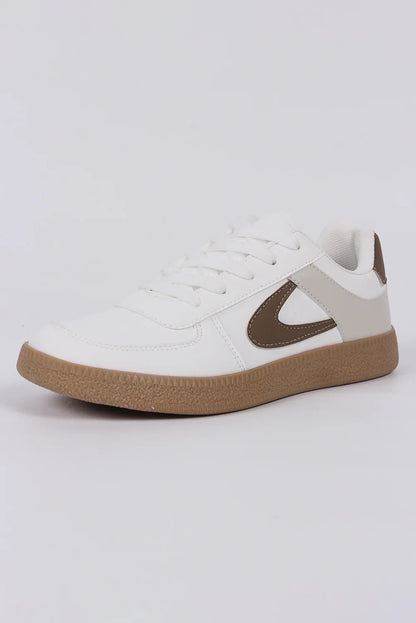 Coffee PU Leather Sneakers - Lace-Up Casual Trainers - Shello's Creative Boutique