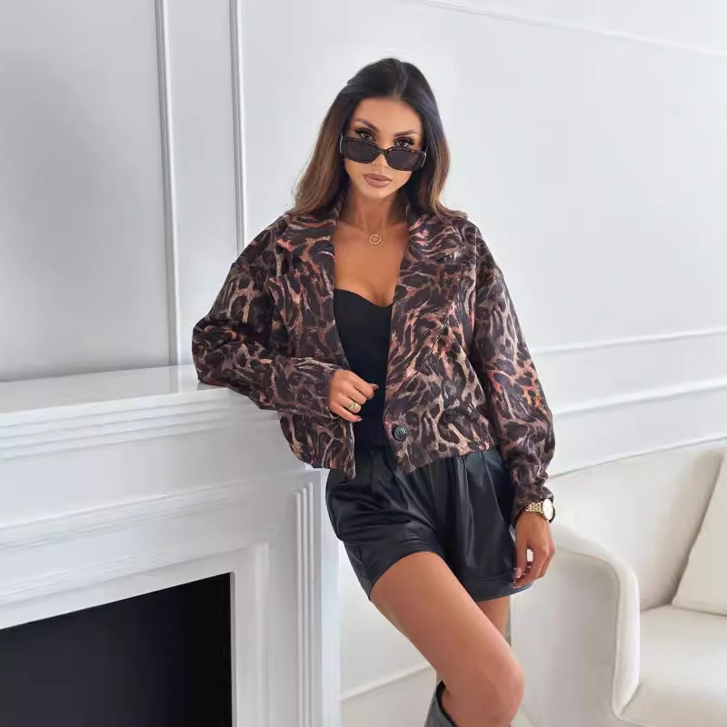Versatile Long-Sleeved Short Leopard Print Suit Jacket – Wild Flair to Your Wardrobe