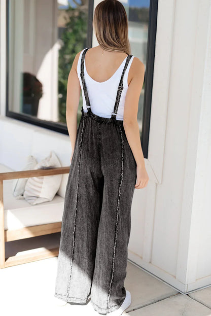 Blue Light Wash Denim Overalls - Frayed Wide Leg Dungarees - Shello's Creative Boutique