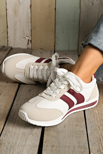 White Patchwork Breathable Lace-Up Sneakers – Style Meets Comfort in Every Step - Shello's Creative Boutique