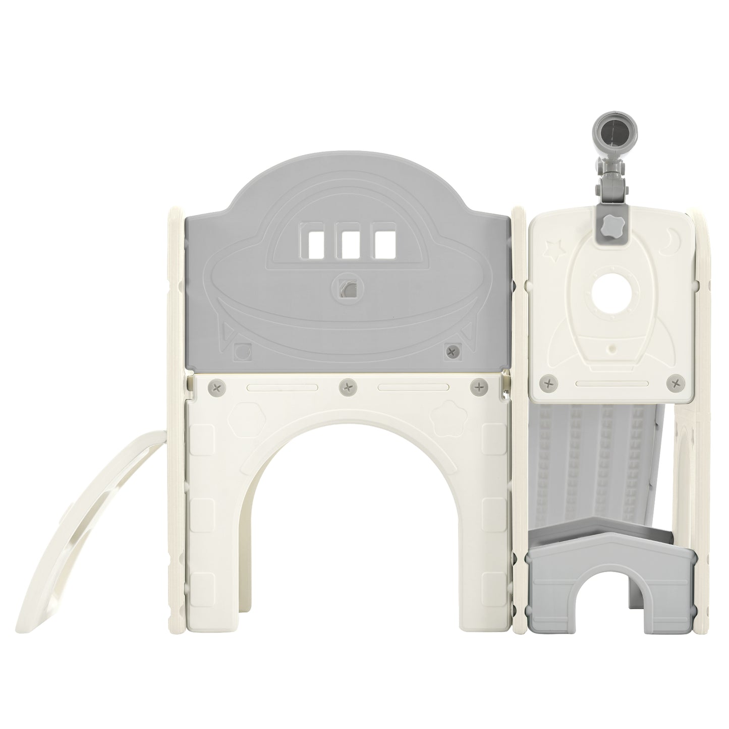 Kids Slide Playset Structure 7 in 1, Freestanding Spaceship Set with Slide, Arch Tunnel Grey+White + HDPE eprolo