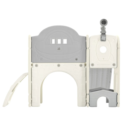 Kids Slide Playset Structure 7 in 1, Freestanding Spaceship Set with Slide, Arch Tunnel Grey+White + HDPE - Shello's Creative Boutique
