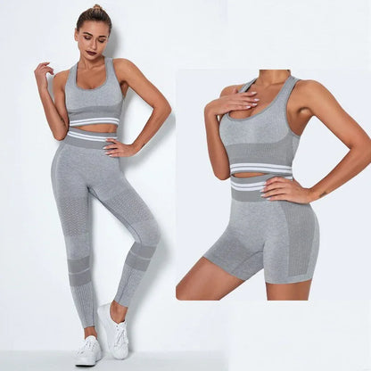 4Pcs Women Vital Seamless Yoga Set Sports Bra+Crop Top Shirts+Shorts+High Waist Leggings Gym Clothing Sports Wear For Women - Shello's Creative Boutique